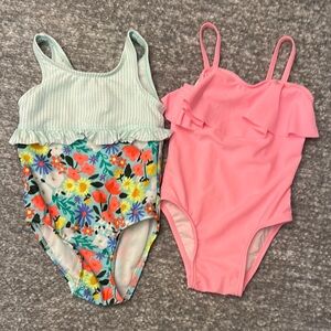 EUC Colorful Floral and Pink Ruffle Swimsuits size 2t